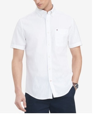 Camisa texturizada Tommy Hilfiger masculina, tamanho grande e alto, corte clássico, branca, tamanho extragrande