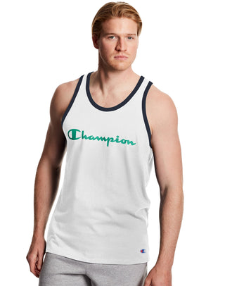 Camiseta regata Champion Graphic Ringer masculina, branca, tamanho médio