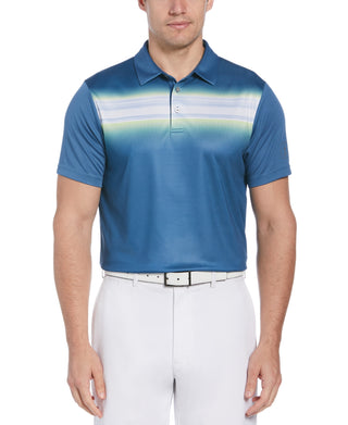 Polo de golfe listrado no peito masculino PGA Tour, azul, tamanho grande
