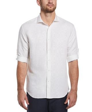 Camisa masculina Cubavera de linho trançado com botões, branca, tamanho XX-G