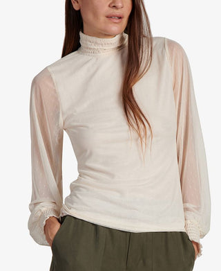 Blusa feminina Sanctuary com gola falsa e franzida, bege, tamanho médio