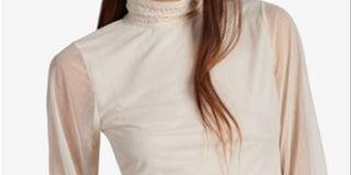 Blusa feminina Sanctuary com gola falsa e franzida, bege, tamanho médio