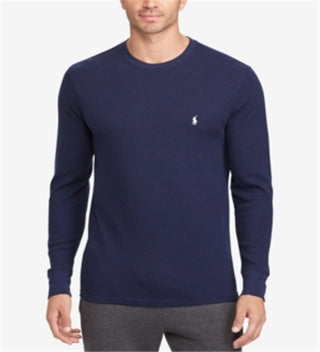Camisa de pijama térmica masculina Ralph Lauren Waffle Knit azul