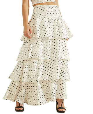 Saia longa com babados e bolinhas GUESS Nadia feminina, branca, tamanho X-S