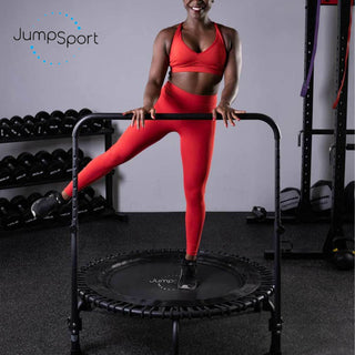Barra de apoio JumpSport para trampolins de fitness com pernas arqueadas, trampolim não incluído