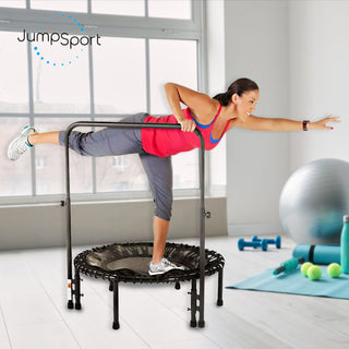Barra de apoio JumpSport para trampolins de fitness com pernas arqueadas, trampolim não incluído