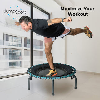 JumpSport 250 Workout Rebounder para adultos, mini trampolim fitness de 39", azul-petróleo
