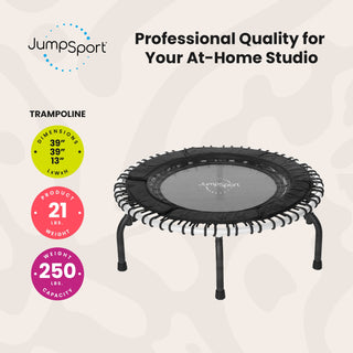 JumpSport 250 Workout Rebounder para adultos, mini trampolim fitness de 39", branco