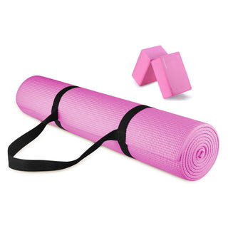 Tapete de exercícios multiuso Signature Fitness de alta densidade e anti-rasgos com alça, rosa
