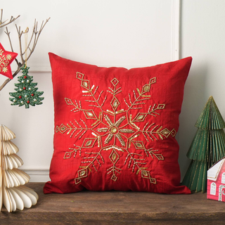 Christmas Cushion with Snowflake Beadwork – 18x18"