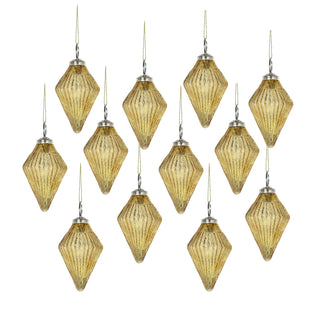 Set of 12, Gold Glass Christmas Ornaments – Decorative Hanging Ball Set