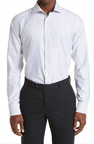 Camisa social listrada impecável Canali, branca, tamanho 18,5