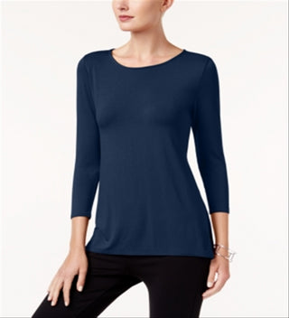 Blusa feminina Alfani High Low Mix Media azul tamanho grande