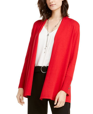 Cardigan feminino Alfani de manga comprida aberto para usar no trabalho, top vermelho, tamanho extragrande