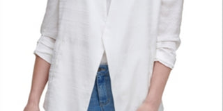 Blazer feminino DKNY sem gola e manga franzida, branco, tamanho pequeno