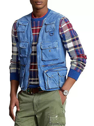 Colete utilitário chino masculino Ralph Lauren azul tamanho grande