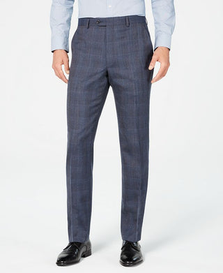 Calça de terno xadrez elástica para airsoft masculina Michael Kors Classic Fit, azul, tamanho 33x32