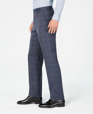 Calça de terno xadrez elástica para airsoft masculina Michael Kors Classic Fit, azul, tamanho 33x32