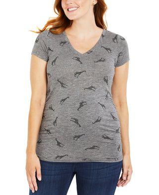 Camiseta feminina franzida para maternidade, tamanho grande, cinza