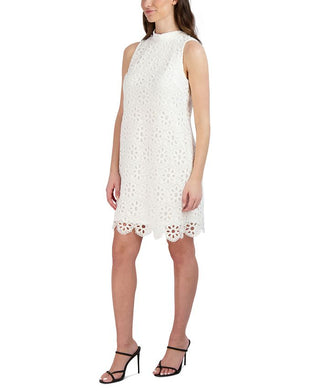 Vestido feminino Robbie Bee sem mangas com renda evasê, tamanho 6, branco, pequeno