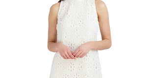 Vestido feminino Robbie Bee sem mangas com renda evasê, tamanho 8, branco, pequeno