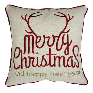 Gold “Merry Christmas & Happy New Year” Embroidered Pillow – 20x20"
