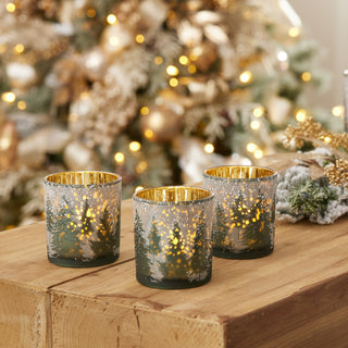 Frosted Pine Mercury Glass Candle Holder (Set of 3)