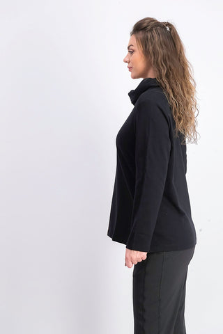 Karen Scott Top esportivo feminino com gola alta, preto, tamanho médio