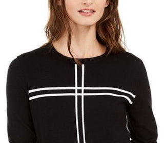 Suéter Alfani Feminino com Estampa de Grade, Preto, Tamanho Médio