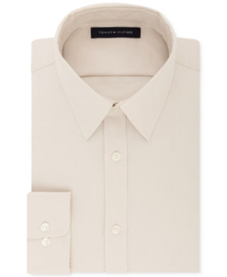 Camisa social masculina Tommy Hilfiger Athletic Fit Performance Stretch TH Flex Collar, bege, tamanho 32-33
