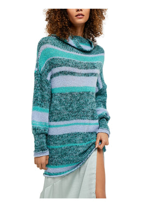 Suéter túnica listrado de manga comprida e gola alta feminino Free People, verde/roxo, tamanho extrapequeno