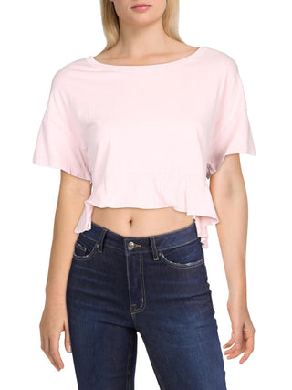 Top curto com babados de algodão Acadia feminino da Free People, rosa, tamanho médio