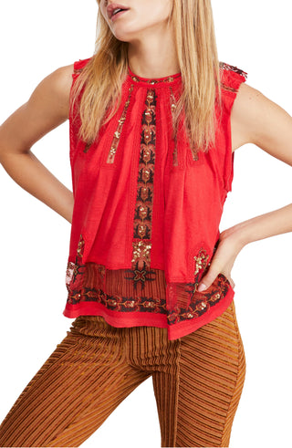 Blusa feminina sem mangas com estampa de lantejoulas e gola redonda, tamanho X-S