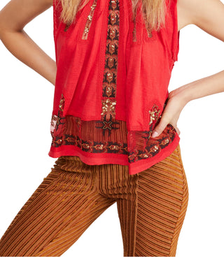 Blusa feminina sem mangas com estampa de lantejoulas e gola redonda, tamanho X-S