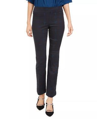 Calças de controle de barriga Alfani femininas Jacquard azul tamanho 2 petite