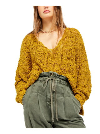 Suéter texturizado com decote em V feminino Free People tamanho amarelo tamanho grande