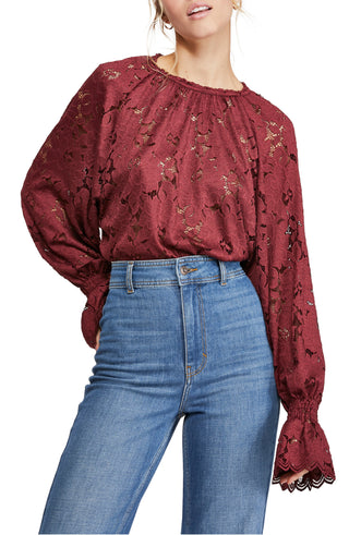 Camiseta feminina de renda Olivia da Free People, vermelha, tamanho médio