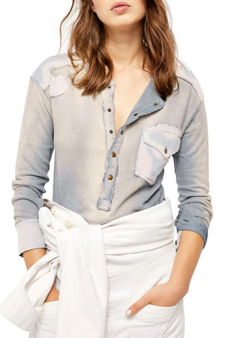 Camisa Gene Henley Feminina Free People Azul Marinho Tamanho Médio