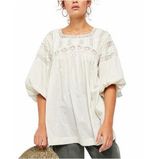 Túnica feminina de renda azaléia Free People Mineral Off White Natural Tamanho Médio