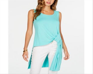 Blusa túnica alta e baixa feminina Alfani, verde, tamanho pequeno GG