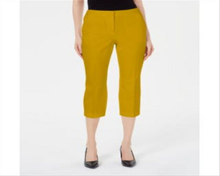 Calça Capri Alfani Feminina com Zíper Invisível, Amarela, Tamanho 8