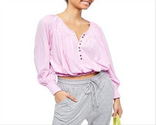 Blusa Prarie Henley Feminina Free People Rosa Tamanho G