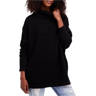 Suéter túnica canelada otomana feminino Free People, preto, tamanho pequeno