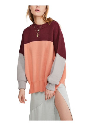 Camiseta feminina Free People com manga comprida e gola redonda, tamanho P, laranja