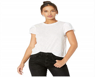 Camiseta feminina Free People de manga curta com gola redonda e estampa de joias, tamanho pequeno, branca