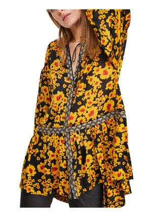 Blusa feminina com manga sino floral Free People, tamanho X-S