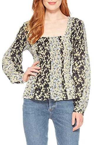 Blusa Parker Feminina Dara Manga Longa Smocked Marrom Tamanho Médio