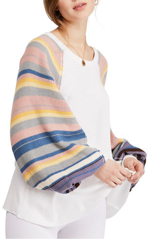 Blusa de malha Rainbow Dreams feminina Free People, branca, tamanho grande
