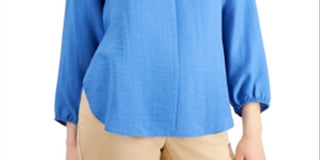 Blusa feminina Alfani de linho com amarração nas costas, azul, tamanho XXL