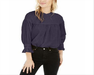 Blusa feminina Free People, túnica de malha franzida, azul marinho, tamanho grande